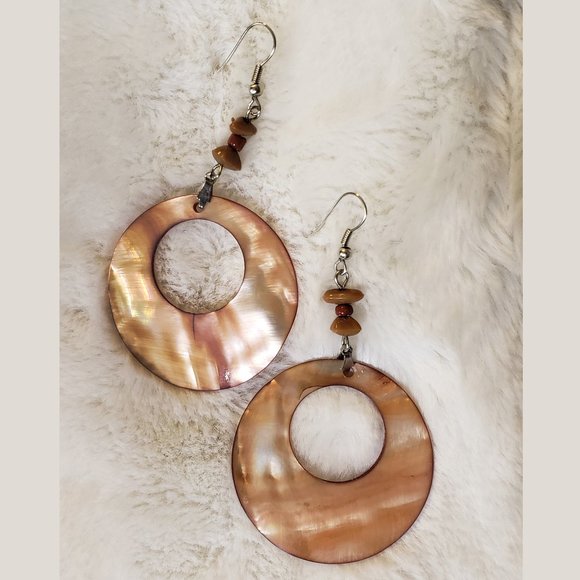 Jewelry - Light Brown Hawaiian Beaded Disc Earrings